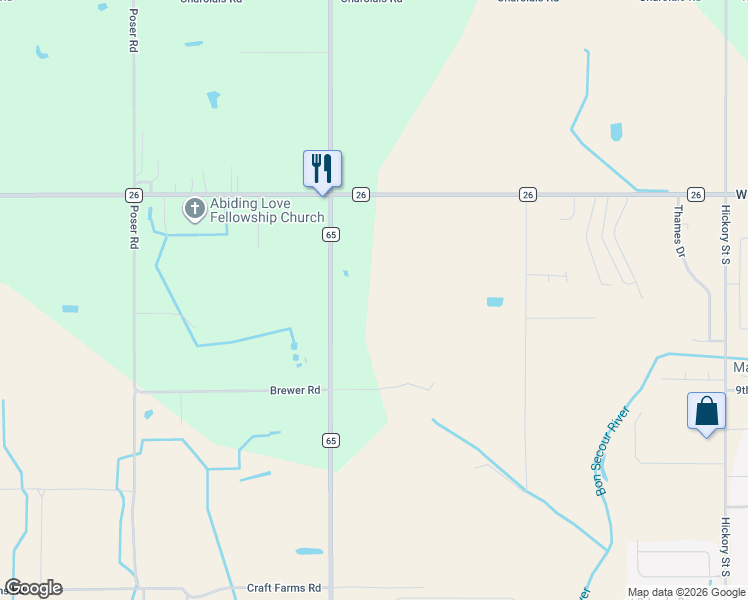 map of restaurants, bars, coffee shops, grocery stores, and more near in Foley