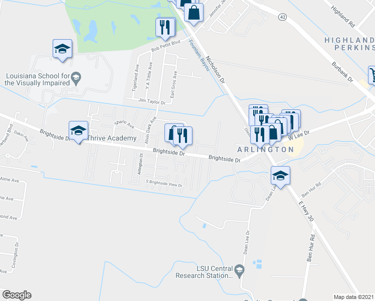 map of restaurants, bars, coffee shops, grocery stores, and more near 930 North Boulevard in Baton Rouge