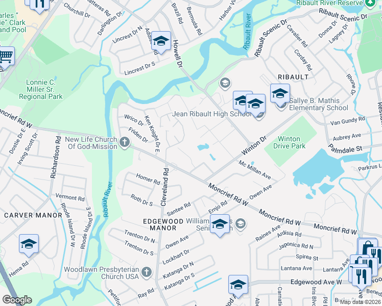 map of restaurants, bars, coffee shops, grocery stores, and more near 4141 Lorenzo Court in Jacksonville