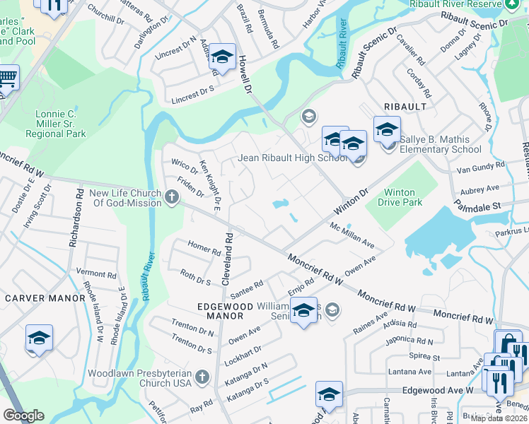 map of restaurants, bars, coffee shops, grocery stores, and more near 4165 Lorenzo Court in Jacksonville