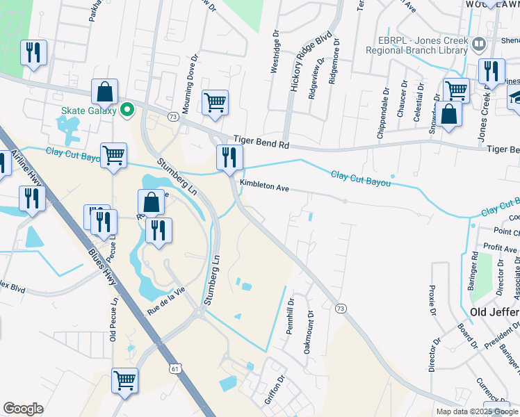 map of restaurants, bars, coffee shops, grocery stores, and more near 13434 Kimbleton Avenue in Baton Rouge