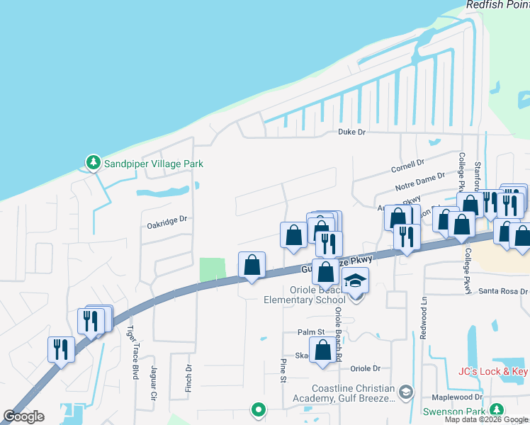 map of restaurants, bars, coffee shops, grocery stores, and more near 2994 Ranchette Square in Gulf Breeze