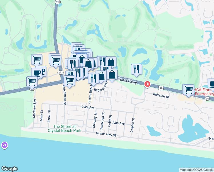map of restaurants, bars, coffee shops, grocery stores, and more near 255 Kono Way in Destin
