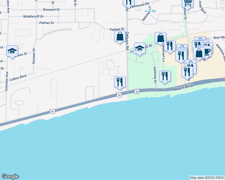 map of restaurants, bars, coffee shops, grocery stores, and more near 2228 Beach Drive in Gulfport