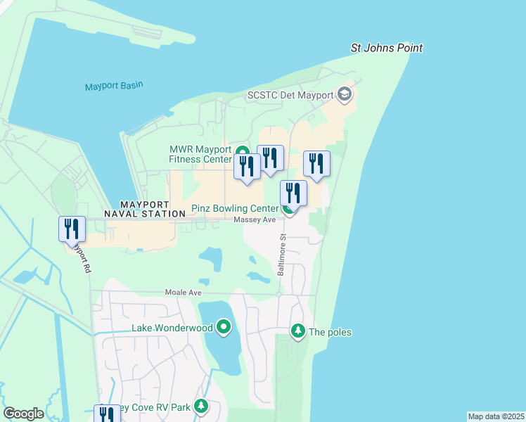 map of restaurants, bars, coffee shops, grocery stores, and more near in Jacksonville