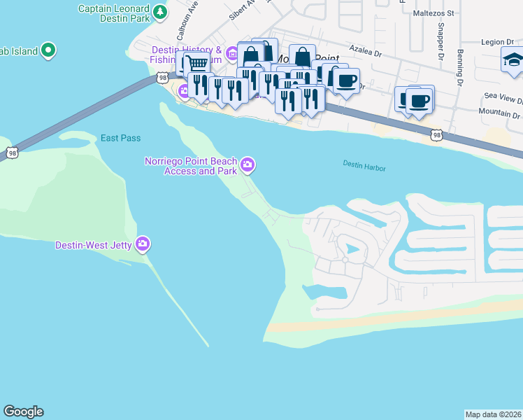 map of restaurants, bars, coffee shops, grocery stores, and more near 150 Gulf Shore Drive in Destin