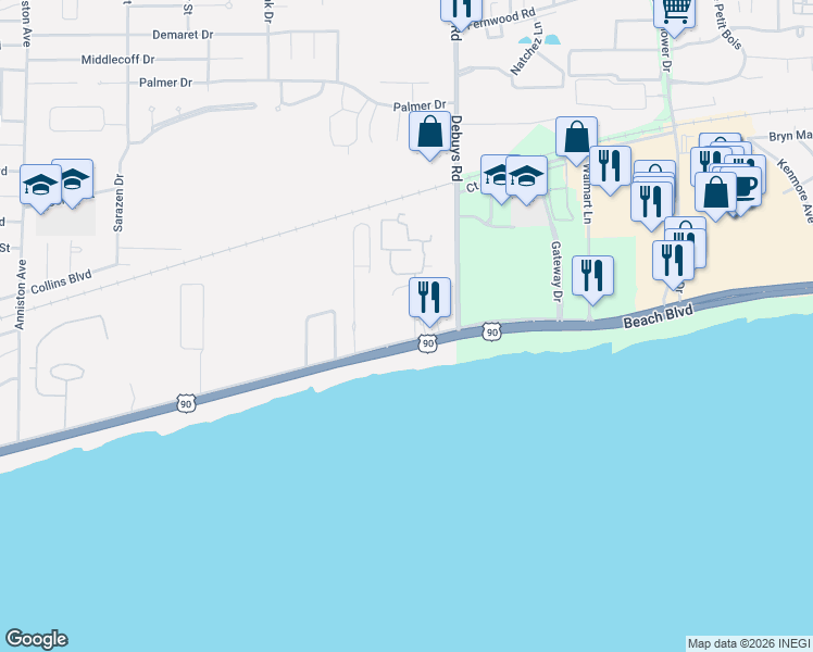 map of restaurants, bars, coffee shops, grocery stores, and more near 2230 Beach Drive in Gulfport