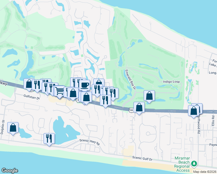 map of restaurants, bars, coffee shops, grocery stores, and more near 211 Wekiva Cove in Destin