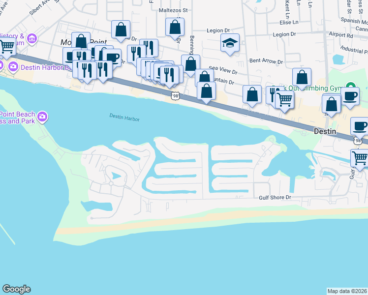 map of restaurants, bars, coffee shops, grocery stores, and more near 519 Norriego Road in Destin