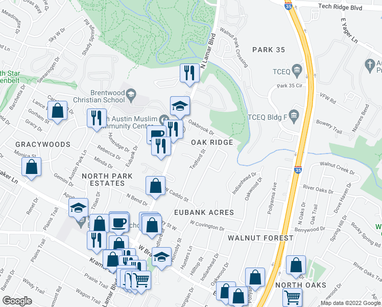 map of restaurants, bars, coffee shops, grocery stores, and more near 604 Jetta Court in Austin