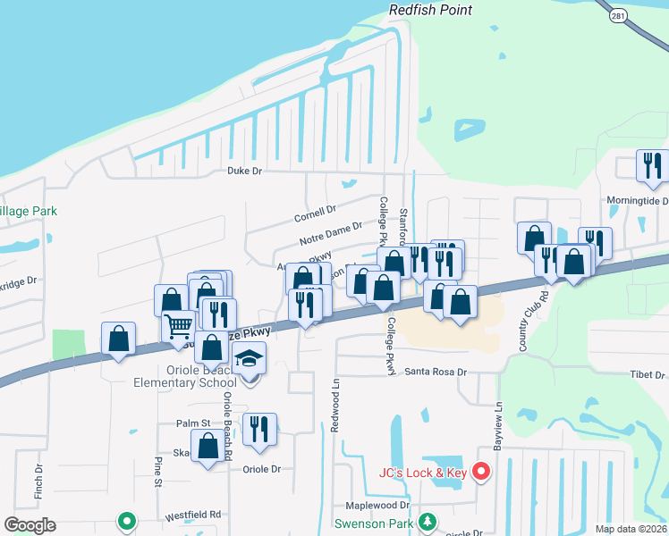 map of restaurants, bars, coffee shops, grocery stores, and more near 3214 Clemson Road in Gulf Breeze