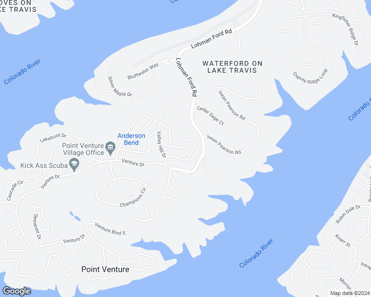 map of restaurants, bars, coffee shops, grocery stores, and more near 332 Southwind Road in Lago Vista