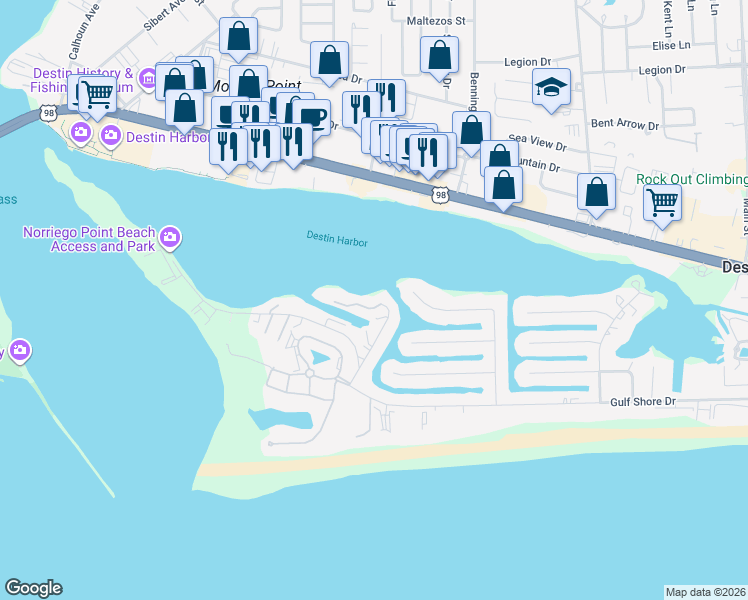 map of restaurants, bars, coffee shops, grocery stores, and more near 189 Durango Road in Destin