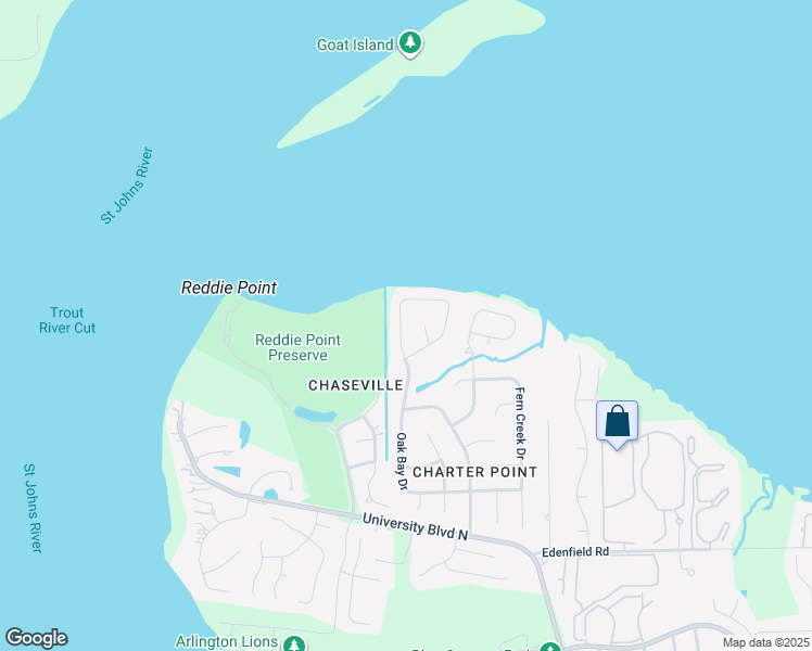 map of restaurants, bars, coffee shops, grocery stores, and more near 4566 Oak Bay Drive in Jacksonville