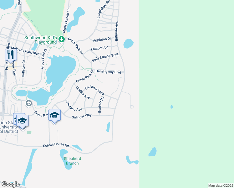 map of restaurants, bars, coffee shops, grocery stores, and more near 4073 Faulkner Ln in Tallahassee