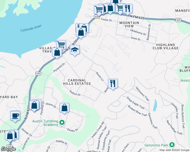map of restaurants, bars, coffee shops, grocery stores, and more near 3001 Pamella Court in Austin