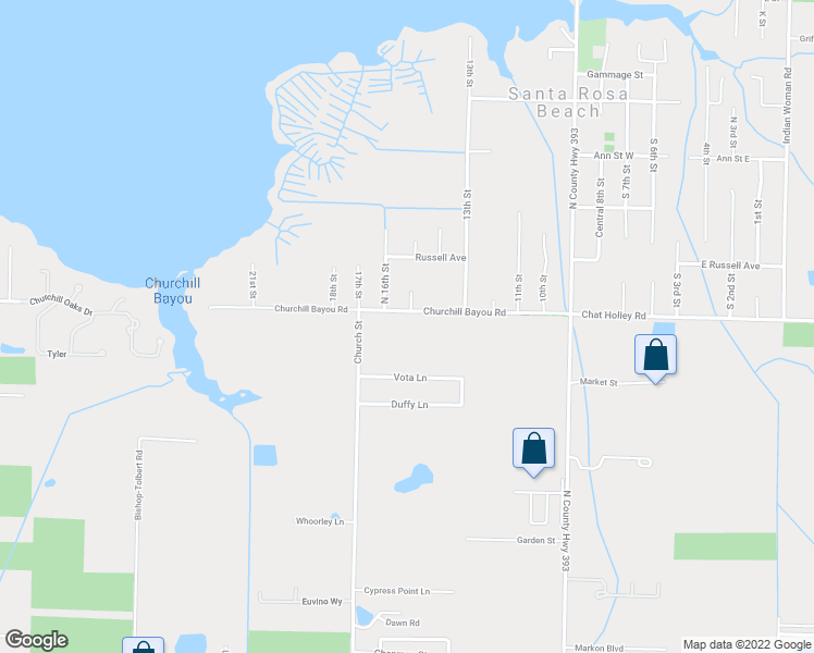 map of restaurants, bars, coffee shops, grocery stores, and more near 389 Churchill Bayou Road in Santa Rosa Beach