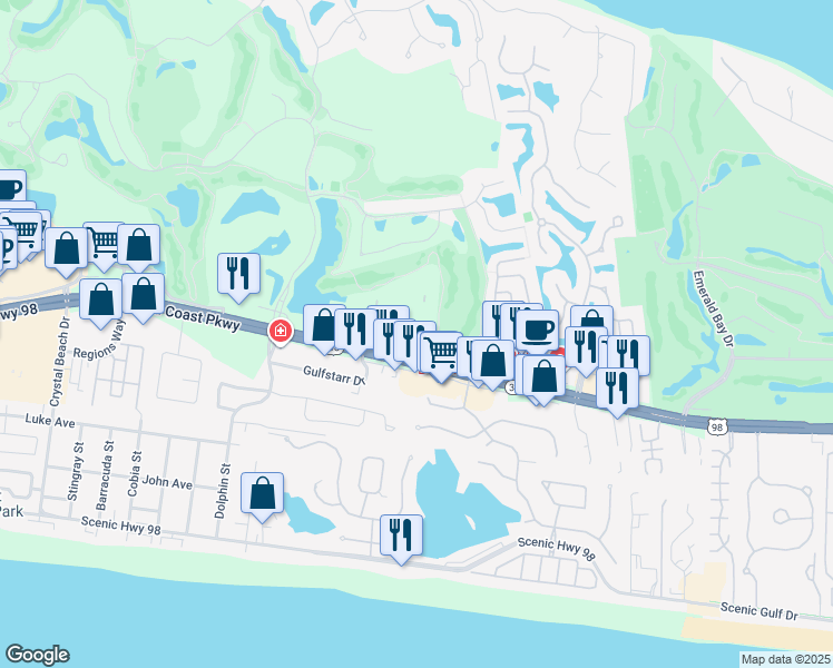 map of restaurants, bars, coffee shops, grocery stores, and more near 280 Vinings Way Boulevard in Destin