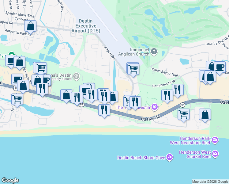 map of restaurants, bars, coffee shops, grocery stores, and more near 4000 Gulf Terrace Drive in Destin
