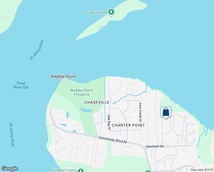 map of restaurants, bars, coffee shops, grocery stores, and more near 4566 Oak Bay Drive in Jacksonville