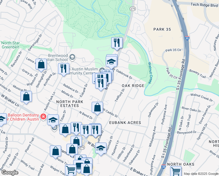 map of restaurants, bars, coffee shops, grocery stores, and more near 708 Jetta Court in Austin