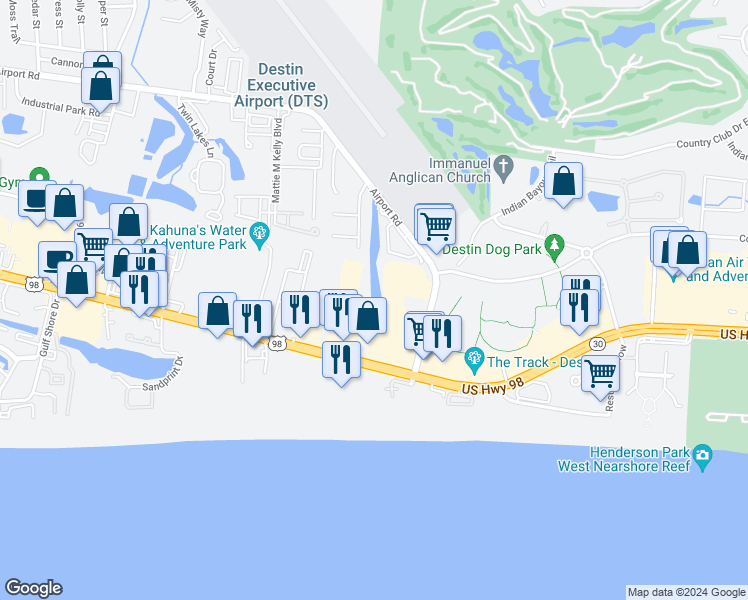 map of restaurants, bars, coffee shops, grocery stores, and more near 4000 Gulf Terrace Drive in Destin