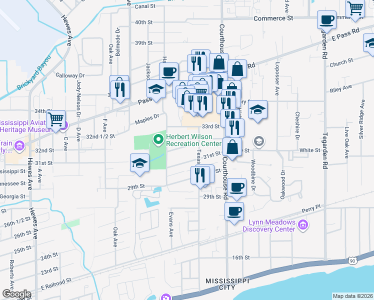 map of restaurants, bars, coffee shops, grocery stores, and more near 37 32nd Street in Gulfport