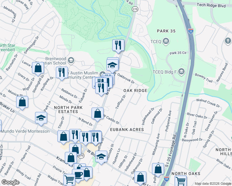 map of restaurants, bars, coffee shops, grocery stores, and more near 604 Jetta Court in Austin