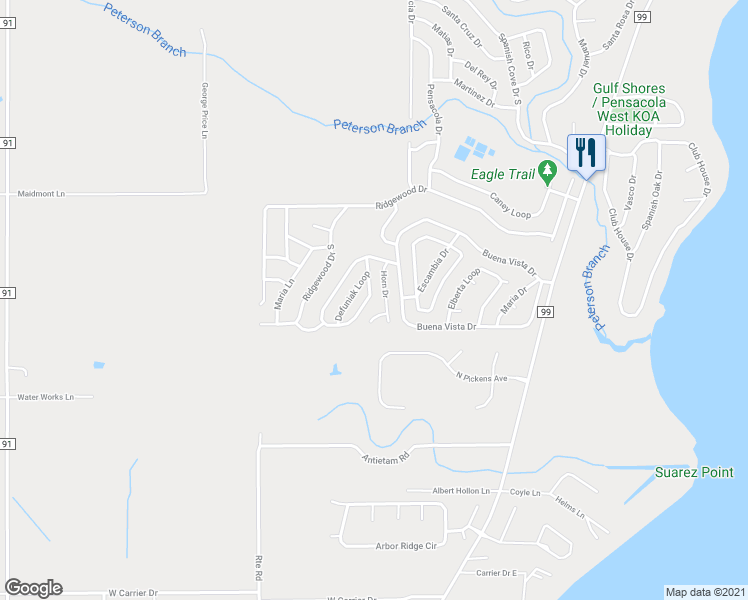 map of restaurants, bars, coffee shops, grocery stores, and more near 139 Defuniak Loop in Lillian