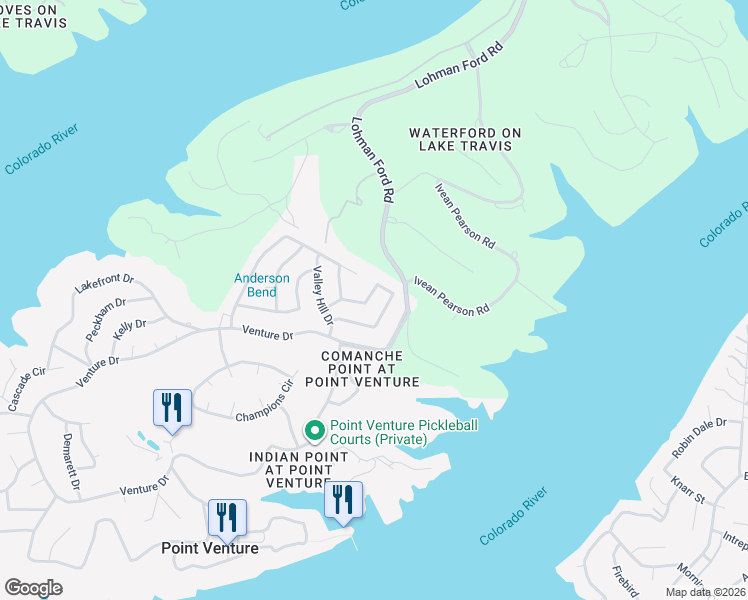 map of restaurants, bars, coffee shops, grocery stores, and more near 330 Southwind Road in Lago Vista