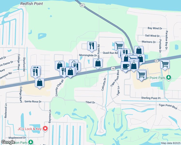 map of restaurants, bars, coffee shops, grocery stores, and more near 3553 Gulf Breeze Parkway in Gulf Breeze