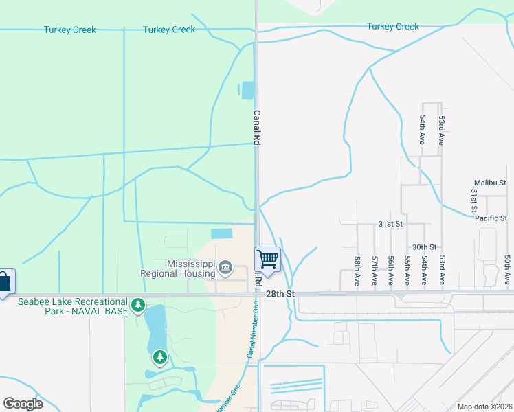 map of restaurants, bars, coffee shops, grocery stores, and more near 7543 Canal Road in Gulfport