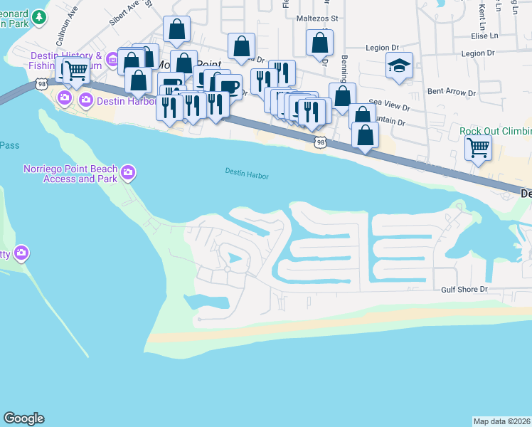 map of restaurants, bars, coffee shops, grocery stores, and more near 211 Durango Road in Destin