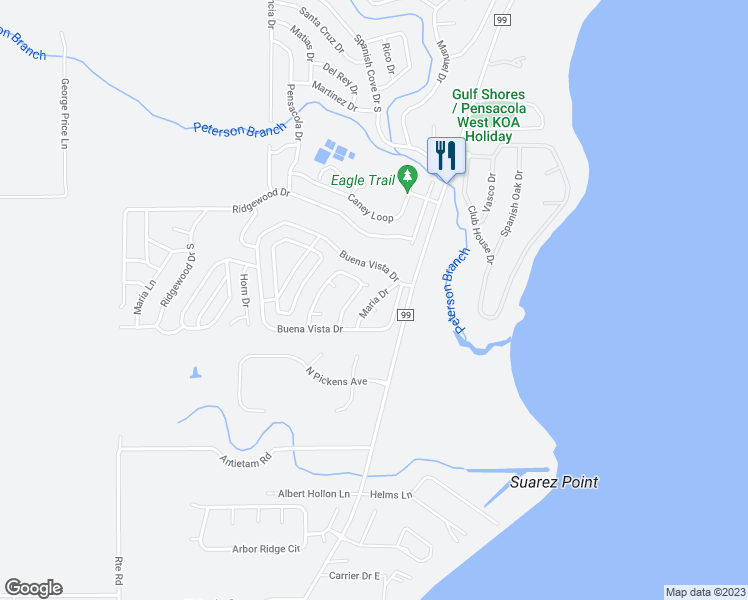 map of restaurants, bars, coffee shops, grocery stores, and more near 373 Maria Drive in Lillian