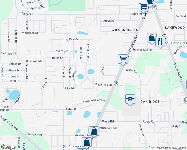 map of restaurants, bars, coffee shops, grocery stores, and more near 4352 Strong Pine Court in Tallahassee