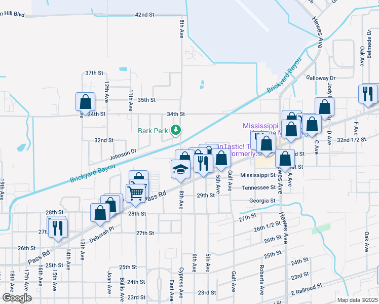 map of restaurants, bars, coffee shops, grocery stores, and more near 3109 7th Avenue in Gulfport