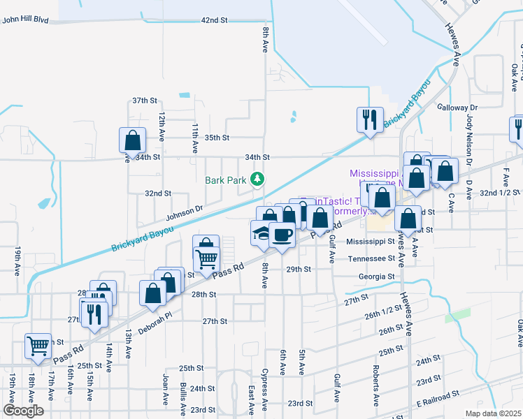 map of restaurants, bars, coffee shops, grocery stores, and more near 3103-3104 8th Avenue in Gulfport