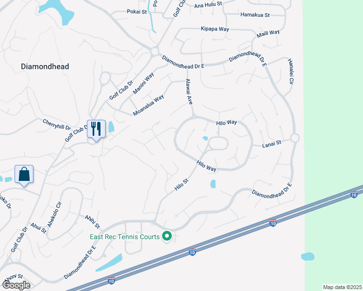 map of restaurants, bars, coffee shops, grocery stores, and more near 7897 Hilo Way in Diamondhead