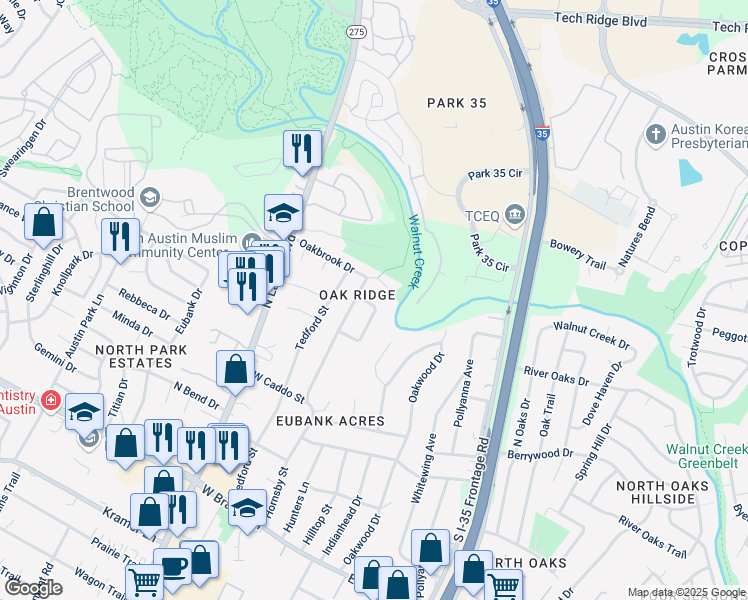 map of restaurants, bars, coffee shops, grocery stores, and more near 11923 Rennalee Loop in Austin