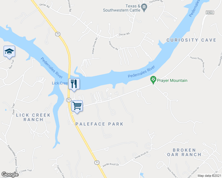 map of restaurants, bars, coffee shops, grocery stores, and more near 3202 Pace Bend Road South in Spicewood