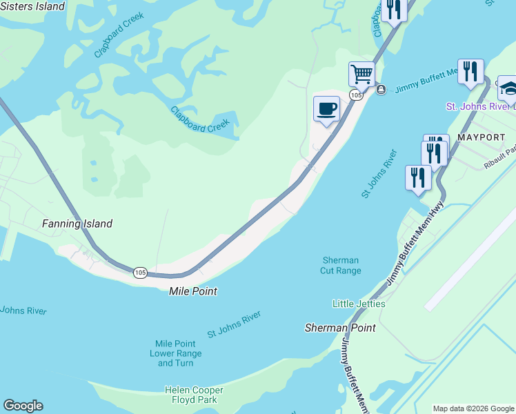 map of restaurants, bars, coffee shops, grocery stores, and more near 9179 Heckscher Drive in Jacksonville