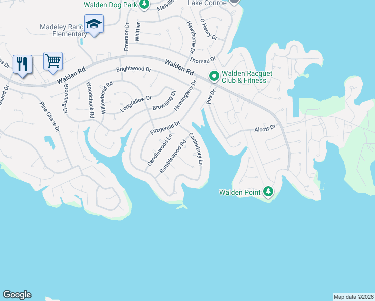 map of restaurants, bars, coffee shops, grocery stores, and more near 11802 Canterbury Court in Montgomery