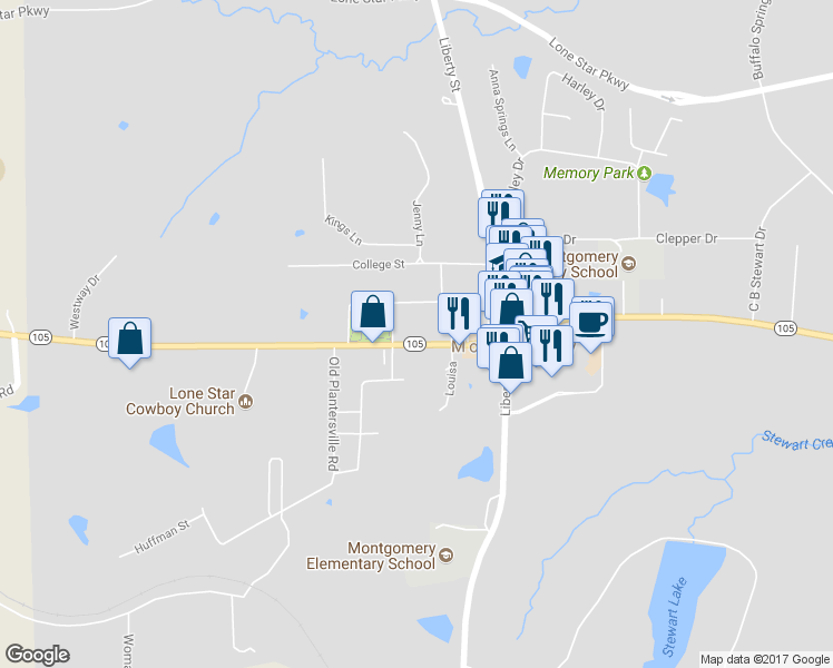 map of restaurants, bars, coffee shops, grocery stores, and more near 21298 Eva Street in Montgomery