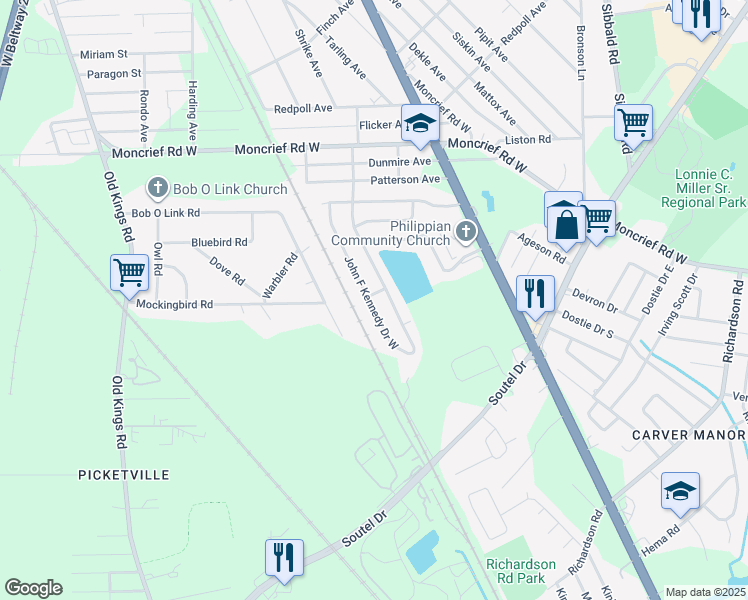 map of restaurants, bars, coffee shops, grocery stores, and more near 7451 John F Kennedy Drive East in Jacksonville