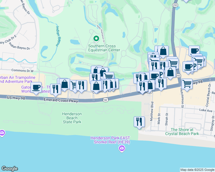map of restaurants, bars, coffee shops, grocery stores, and more near 4495 Commons Drive West in Destin