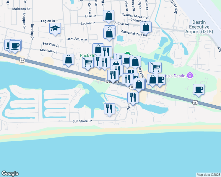 map of restaurants, bars, coffee shops, grocery stores, and more near 775 Gulf Shore Drive in Destin