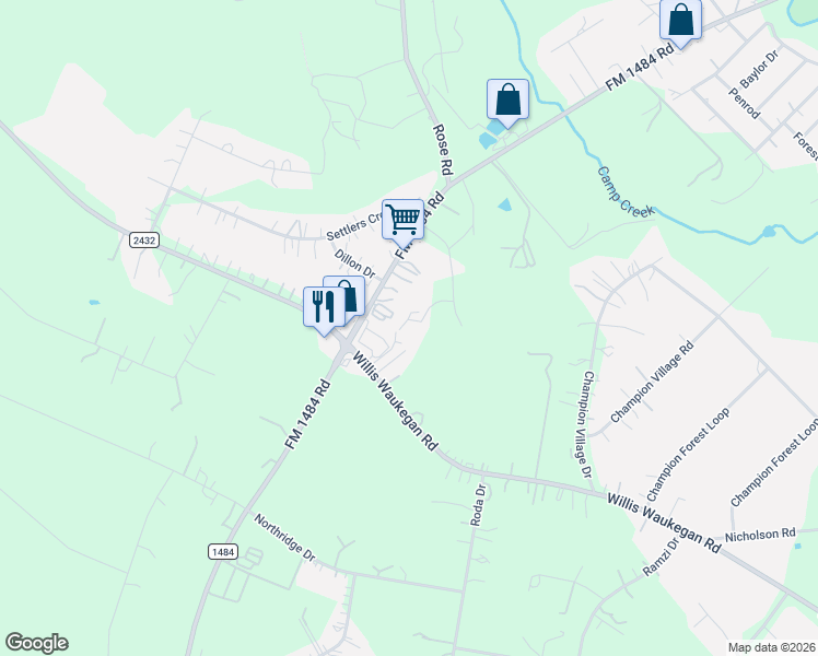 map of restaurants, bars, coffee shops, grocery stores, and more near 10930 FM 1484 Road in Conroe