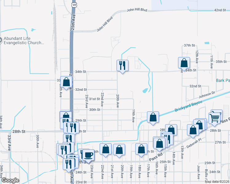 map of restaurants, bars, coffee shops, grocery stores, and more near 3110 20th Avenue in Gulfport