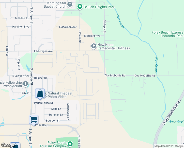 map of restaurants, bars, coffee shops, grocery stores, and more near 21035 Doc McDuffie Road in Foley