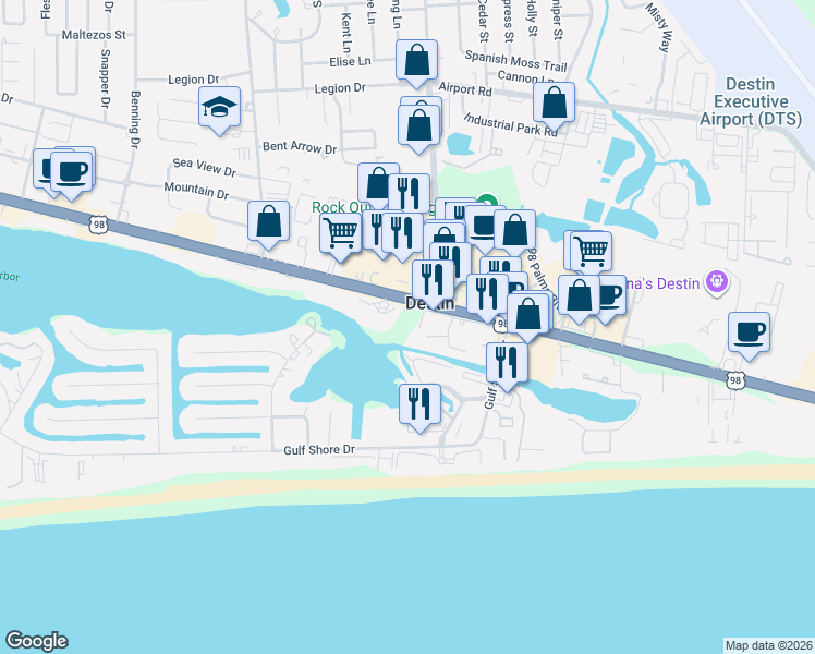 map of restaurants, bars, coffee shops, grocery stores, and more near 775 Gulf Shore Drive in Destin